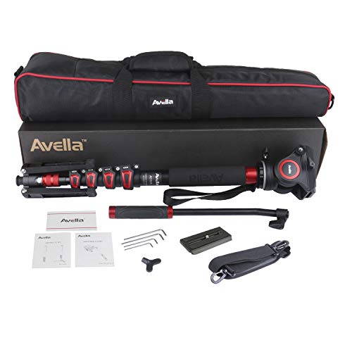 Avella CD325 Carbon Fiber Video Monopod Kit, with Fluid Head and Removable feet, 66 Inch Max Load 13.2 LB for DSLR and Video Cameras