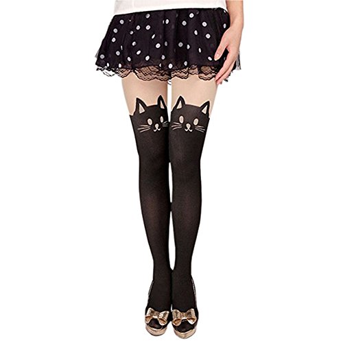 Sanwood Women's Cute Tattoo Hosiery Pantyhose Socks Stockings Tights (11 Cat Tail)