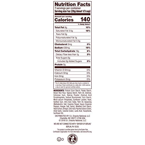 SNYDER’S OF HANOVER GLUTEN FREE PRETZEL PIECES, HOT BUFFALO WING, 7 OZ