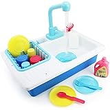 Boley Kids Play Kitchen Sink with Running Water - 20 Piece Dishwashing Toy with Sink, Real Faucet, Dish Rack, Plastic Dishes, Sponge and Brush, and Pretend Dish Soap