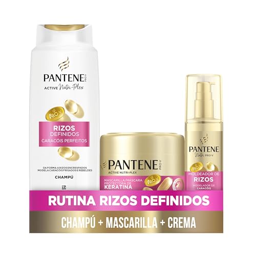 Pro-V Rizos Definidos Champú 625ml, Mascarilla 300ml, Moldeador De Rizos 145ml, Rizos Rebeldes Y Encrespados. Protege Enlaces Capilares