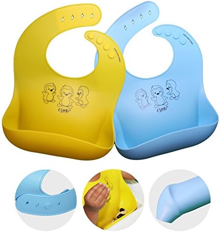 Earth Savvy Moms Silicone Baby Bibs with Wide Mess Catcher Pocket, Save Clean Up Time, Easy Clean! Waterproof, Prevent Stains! BPA Free, No Toxins, Kid Safe 100% Premium Food Grade Silicone.