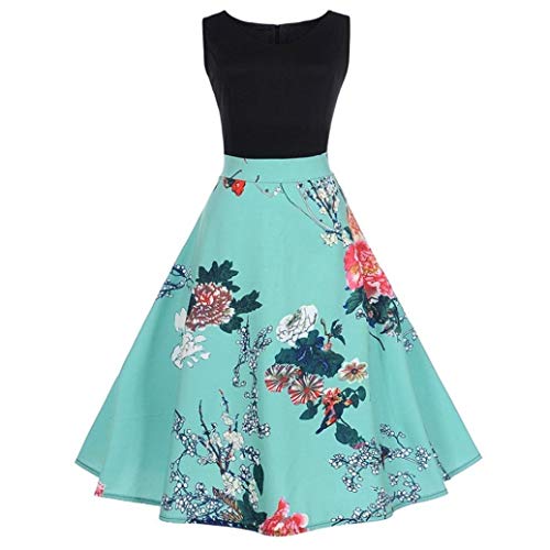 Usstore Dress For Women Floral Bodycon Print Sleeveless Evening Formal Ball Gown Princess Dresses (Blue, XXL) - Thumbnail 4