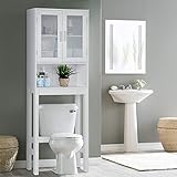 Wooden Storage Cabinet, Bathroom Over-The-Toilet Space Saver Double Door Linen Toiletry Storage Cabinet Tower (61.3)