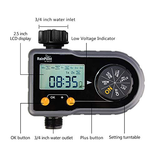 RAINPOINT Sprinkler Timer Digital Water Timer Programmable Single Outlet Auto&Manual Mode Hose Timer 2.5 Inches Screen IP65 Irrigation Controller for Outdoor Yard, Garden, Lawns