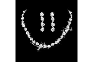 Unicra Bride Silver Necklace Earrings Set Crystal Bridal Wedding Jewelry Set Rhinestone Choker Necklace for Women and Brides