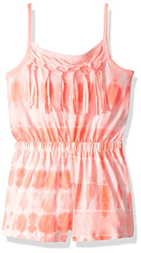 Limited Too Girls' Little Printed Fashion Romper and Hair Accessory Set, Tie Dye Fringe Neon Coral, 4