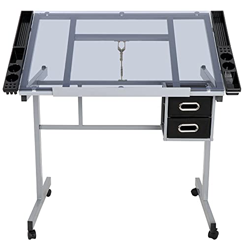 ZENY Adjustable Drafting Table, Glass Art Table Artist Drawing Desk