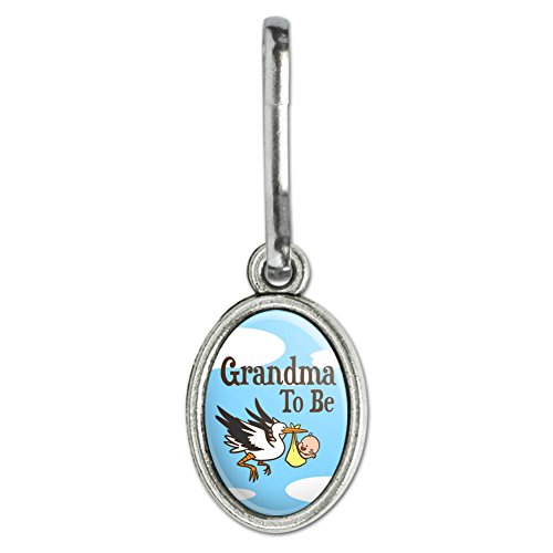 Grandma To Be Stork Baby Grandmother Antiqued Oval Charm Clothes Purse Suitcase Backpack Zipper Pull Aid