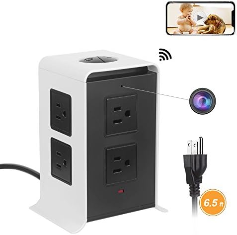 WiFi Wireless Charger Spy Hidden Camera with Smart 8-Outlet with 4-USB Output Power Strip (Black and White)