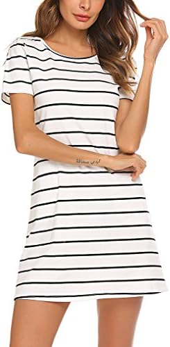 Feager Women's Casual Striped Criss Cross Short Sleeve T Shirt Mini Dress with Pockets