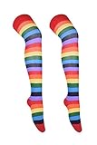 Womens Over The Knee Socks Colorful Striped Fashion Long Thigh High Stockings