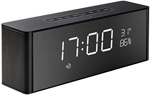 TOMROAD Portable Alarm Clock Bluetooth Speakers Wireless Stereo Sound Music Player Built-in Microphone with Large LED Display Support TF card FM Radio Hands-free for Indoor and Outdoor (Black)