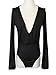 Clothink Women Black V neck Slit sleeve Cut out Open Back Ruched Bodysuit