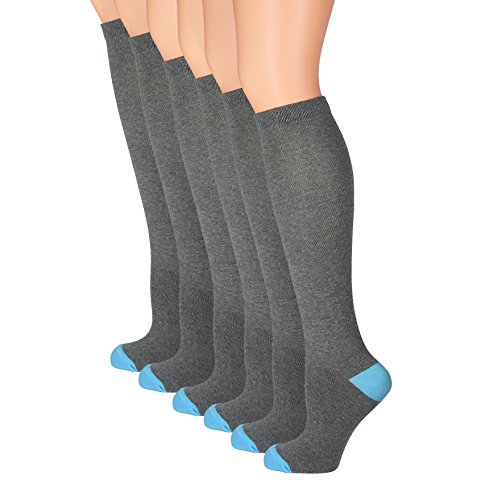 Girls Knee Socks Cotton - Girls Uniform Socks - School Stockings - 3 Pack and 6 Pack â€“ by Topfit, Size 8-9Â½, Gray, 6 Pk