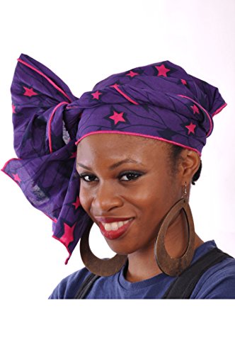 Elegant Purple and Fuchsia Stars African Print Head Wrap with Fuchsia Trim One Size