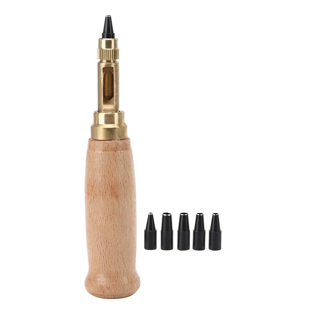 Adjustable Japanese Screw Hole Punch, Leather Hole Punch Tool 6 Tip Sizes Fabric Punch Set for Sewing Leather Paper Craft Adjustable Screw Hole Punch Bookbinding Tool