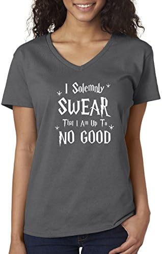 allwitty 1062 - Women's V-Neck T-Shirt I Solemnly Swear That I Am Up To No Good 2XL Charcoal