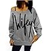 Laimeng, Women Womens Letter Print Loose Sweatshirt Casual Pullover Top + Free Crystal Earrings
