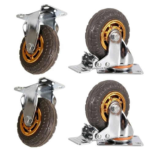 5 inch Caster Wheels Heavy Duty Casters Set of 4, Rubber Wheels for Furniture and Carts Heavy Duty, 600 lbs Noiseless Anti-Skid Castor Wheels with Brake, 2PCS Fixed Caster Wheels & 2PCS Swivel Casters at Amazon