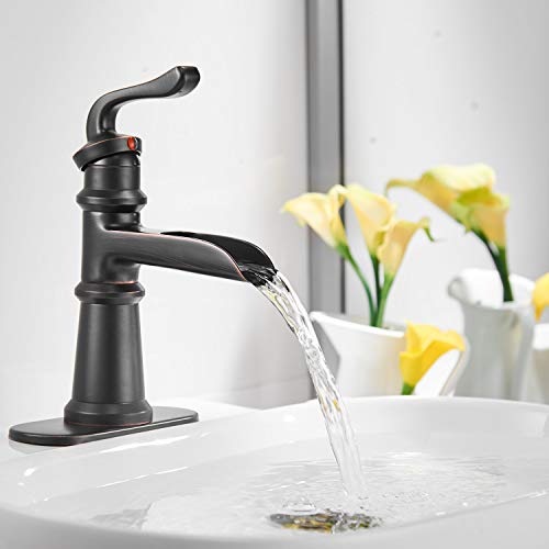 BWE-Bathroom-Faucet-Oil-Rubbed-Bronze-Single-Handle-Single-Hole-Waterfall-Bathroom-Sink-Faucet-with-Drain-Assembly-with-Overflow-and-Supply-Line-Lavatory-Faucets-Mixer-Tap-Deck-Mount-Lead-Free BWE Bathroom Faucet Oil Rubbed Bronze Single Handle Single Hole Waterfall Bathroom Sink Faucet with Drain Assembly with…