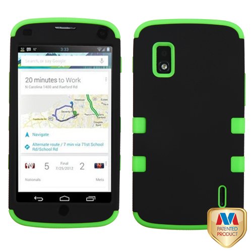 MYBAT LGE960HPCTUFFSO007NP Premium TUFF Case for LG Nexus 4 E960 - 1 Pack - Retail Packaging - Black/Electric Green