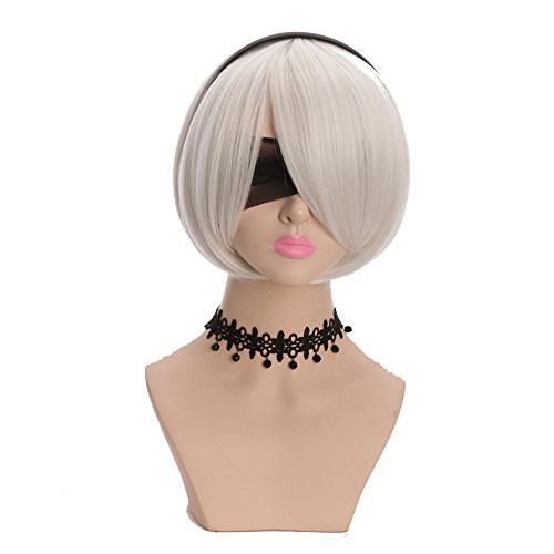 Yuehong Cosplay Hair Wig Short White Straight Fashion Anime Party Fancy Style Full Wigs