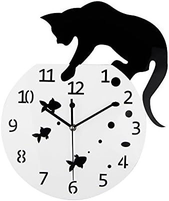 Tita-Dong 3D Home Decor Acrylic Wall Clock Cat On The Fish Tank Fish/Paw Design Big Watch Quartz Clock Unique Gift T0.5
