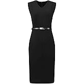 Hobemty Women's Sleeveless 2026 Funeral Dress V-Neck Office Sheath Dresses with Belt