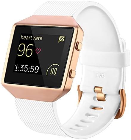 Fitbit Blaze Bands with Frame, TENGL TPU Replacement Sport Strap with Rose Gold Frame for Fitbit Blaze Smart Fitness Watch, Small, White