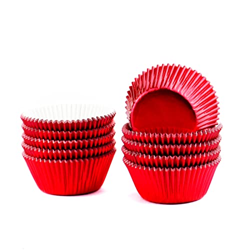 Keeposs Red Foil Metallic Cupcake Liners Wrappers Baking Cups Paper Standard Size, 200Count