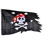 eZAKKA Red Hat Pirate Flag Pirate Party Halloween Decoration Irregular Shape Polyester Boat Bike Car Bar Decor Outdoor/Indoor Flags for Birthday Festival,2.54x4ft