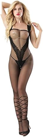Alger Siamese temptation lingerie tight mesh clothing open temptation sling socks, black,