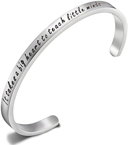 Zisei Teacher Gift It Takes A Big Heart to Teach Little Minds Cuff Bracelet Teacher Jewelry Appreciation Gift for Teachers