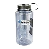 Nalgene BPA Free Tritan Wide Mouth Water Bottle, 32 Ozs, Gray with Black Lid