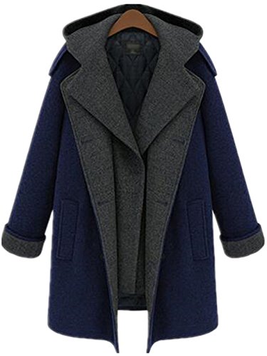 Season Show Women's Winter Warm Hooded Double-Breasted Wool-Blend Coat Navy L Season Show Women's Winter Warm Hooded Double-Breasted Wool-Blend Coat Navy L