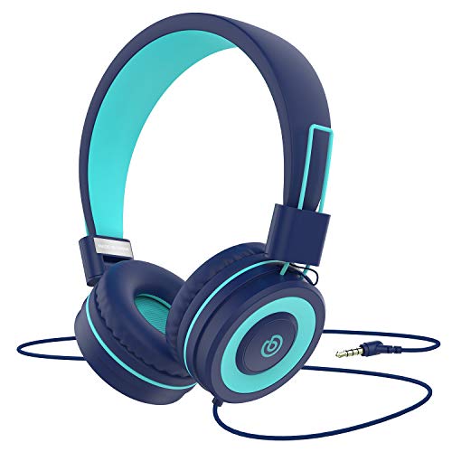 Kids Headphones Besom i66 for Boys Girls Teens Children Toddler Volume Limited Adjustable Foldable Tangle-Free Cord 3.5mm Jack Wired Over-Ear Headset for iPad iPhone Computer MP3/4 Kindle Tablet(Blue)