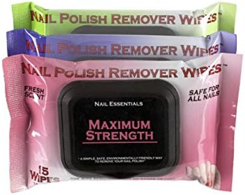 Nail Essentials Nail Polish Remover Wipes, Variety Pack (Maximum Strength, Vitamin E, Moisturizing Aloe), 45 Wipe Count, Pack of 3