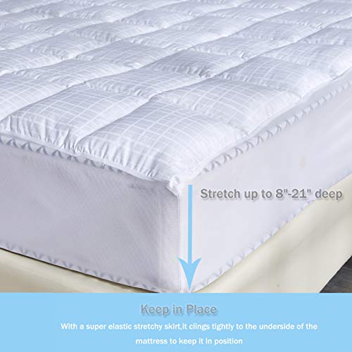 DOWNCOOL Mattress Pad Cover,Quilted Fitted 100% Cotton Waterproof Breathable Top Mattress Pad with 8-21 inch Deep Pocket (Queen)