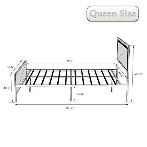 Amooly Upholstered Metal Platform Bed Frame/Riveted Headboard Footboard/Strong Steel Slat Support/Under Bed Storage,Queen,Gray - Thumbnail 5