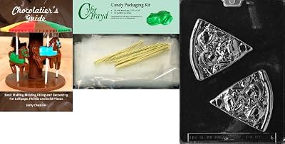 Cybrtrayd 'Pizza Slice Kids' Chocolate Candy Mold with Chocolatier's Bundle of 25 Cello Bags, 25 Gold Twist Ties and Chocolate Molding Instructions