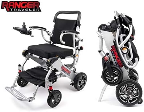 Porto Mobility Upgraded 2019 Ranger Traveler Ultra Portable Folding Power Wheelchair Lightweight Heavy Duty Lithium Battery Electric Power Wheelchair (Silver) (Airplane Accepted)
