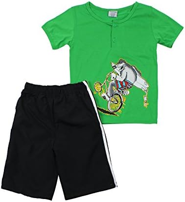 Turtle Bay Kids Little Boys 2 Piece Gorilla Surfer Printed Henley Shirt and Microfiber Shorts Set, Green, Size 4