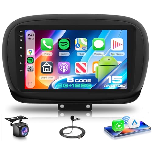 VECHTEL 8 Core 6G+128G Android 15 Car Radio for Fiat 500X 2014-2020, 9 Inch IPS HD Screen Tactile Stereo Car Stereo Car Co Carplay Android Car Wireless DSP GPS Wi-Fi USB Bluetooth 5.0 FM RDS Rear View Camera
