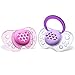 Chicco Flair Orthodontic BPA-Free Pacifier with Reusable Sterilizing Case, 2-Pack, Pink/Purple, 6-12m