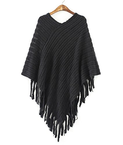 Women s vintage batwing tassels poncho cape shawls wint…