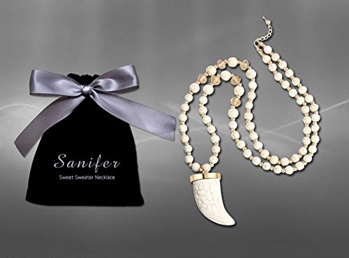 Algopix Similar Product 16 - Sanifer Long Bead Necklace Crescent