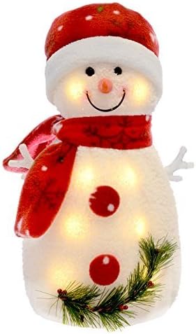 33cm Light Up Snowman Warm White LEDs Red Snowflake Christmas Decoration Figure by SPARKLES