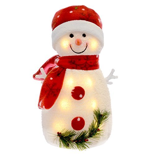 33cm Light Up Snowman Warm White LEDs Red Snowflake Christmas Decoration Figure by SPARKLES