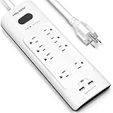 HOLSEM Power Strip Surge Protector 8 Outlets &amp; 2 Smart USB Charging Ports (5V/2.4A), 6' Heavy Duty Extension Cord, USB Outlet for Home &amp; Office ,White